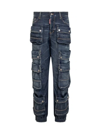 Shop Dsquared2 Denim Cargo Trouser In Blu Navy