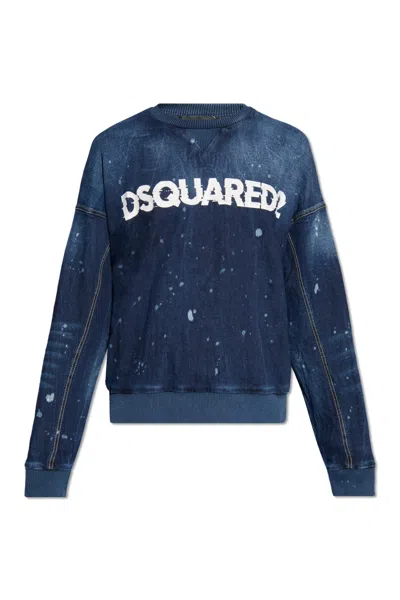Shop Dsquared2 Denim Sweatshirt With Logo In Blue