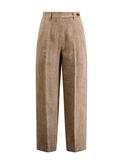 Shop Brunello Cucinelli Tailored Linen Trousers In Brown