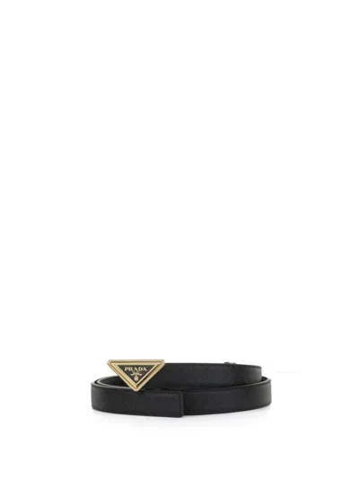 Shop Prada Belt With Triangle Logo In Nero