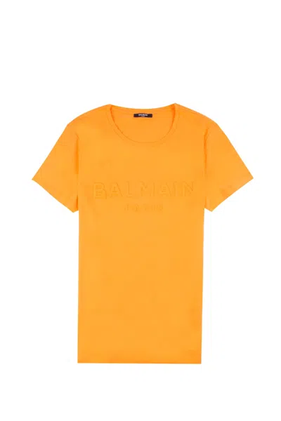 Shop Balmain Cotton T-shirt In Orange