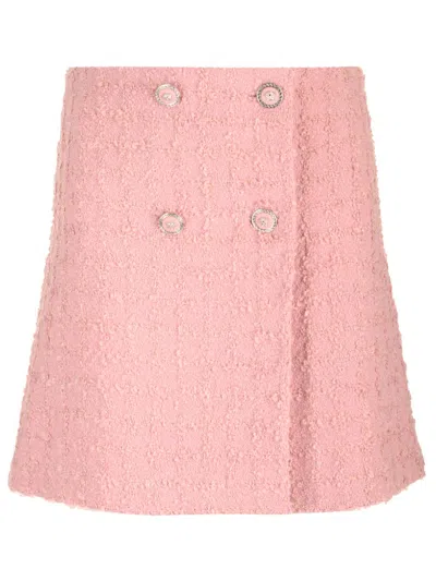 Shop Versace Wool Tweed Mini Skirt In Rose