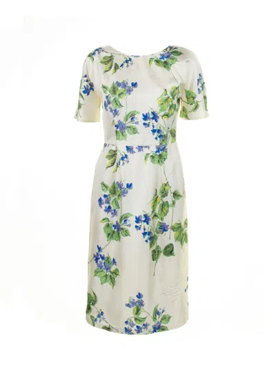 Shop Prada Long Dress In Floral Twill In Talco