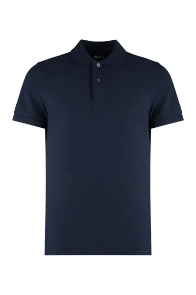 Shop Tom Ford Short Sleeve Cotton Polo Shirt In Blue