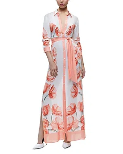 Shop Alice And Olivia Floral Button Down Tie Waist Maxi Dress In Off White