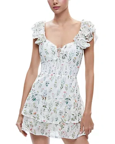 Shop Alice And Olivia Hartford Floral Smocked Ruffle Sleeve Dress In Georgia Floral