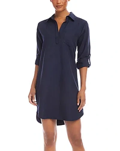 Shop Karen Kane Roll Sleeve Shirt Dress In Navy