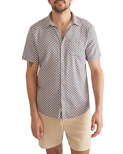 Marine Layer Wave Print Short Sleeve Stretch Button-up Shirt In Wave Print