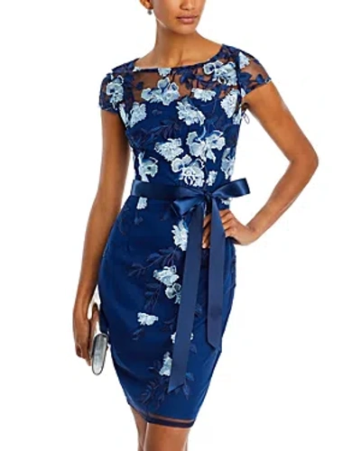 Shop Adrianna Papell Embroidered Sheath Dress In Midnight Multi