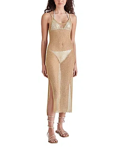 Shop Steve Madden Anisha Open Stitch Swim Cover-up Dress In Gold