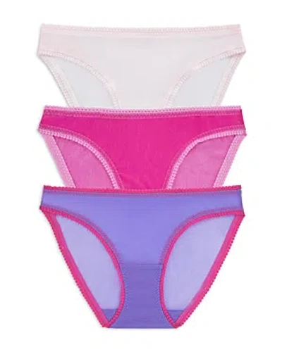 On Gossamer 3-pack Mesh Hip Bikinis In Veryperirose Violetmauve Chalk