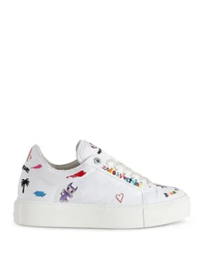 Shop Zadig & Voltaire Women's La Flash Embellished Lace Up Low Top Sneakers In Blanc