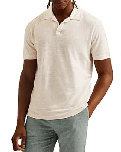 Shop Ted Baker Linen Short Sleeve Open Collar Polo Shirt In Stone
