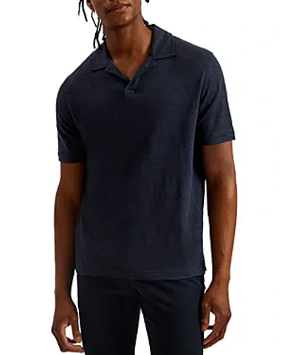Shop Ted Baker Linen Short Sleeve Open Collar Polo Shirt In Navy