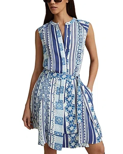 Shop Reiss Florence Sleeveless Tile Print Dress In Blue