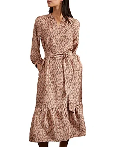 Shop Hobbs London Easton Printed Belted Dress In Camel Mult