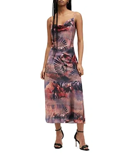 Shop Allsaints Hadley Printed Satin Slip Dress In Canyon Purple