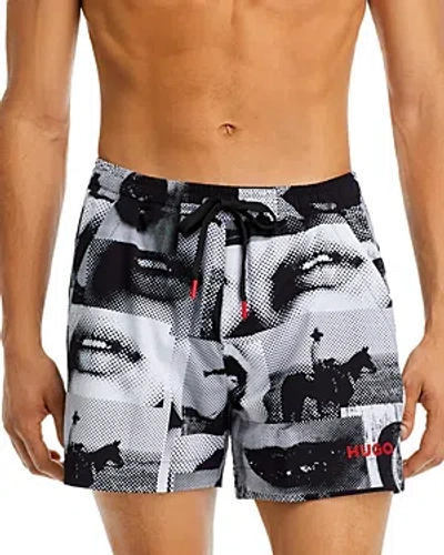 Shop Hugo Panama Printed Drawstring 5.25 Swim Shorts In Black
