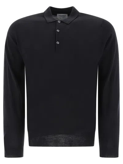 Shop John Smedley "belper" Merino Wool Polo Shirt In Black