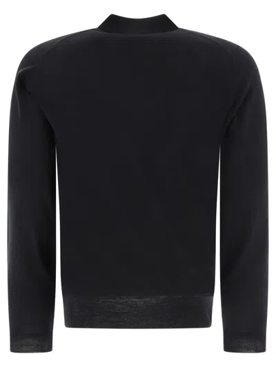 Shop John Smedley "belper" Merino Wool Polo Shirt In Black
