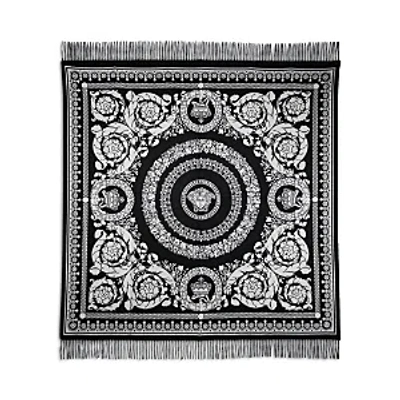Shop Versace Barocco Printed Fringed Knitted Throw Blanket In Black/white