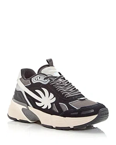 Palm Angels The Palm Black Grey Leather Runner Sneakers In Black Grey