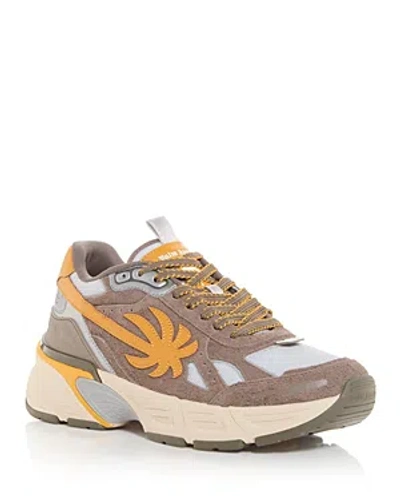 Shop Palm Angels Men's The Palm Runner Low Top Sneakers In Grey Ocher