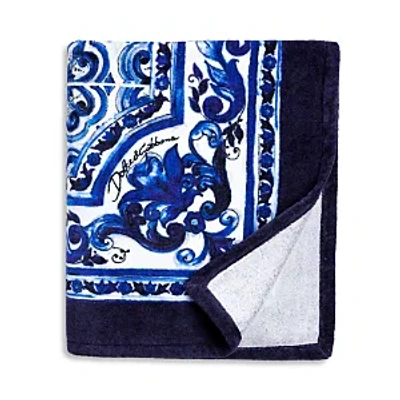 Shop Dolce & Gabbana Casa Blue Mediterraneo Framed Beach Towel In Blue/white