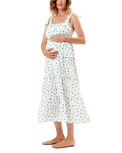Shop Nom Maternity Mara Floral Tie Shoulder Maxi Dress In Blue Floral