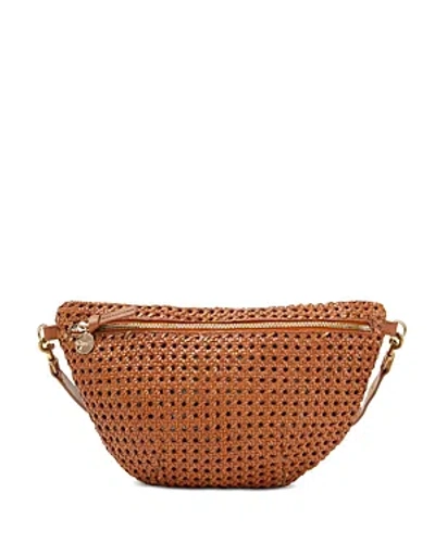 Shop Clare V Grande Fanny Woven Checker Leather Belt Bag In Tan
