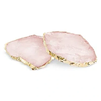 Anna New York Kivita Rose Quartz & 24k Gold Coasters/set Of 2 In Pink