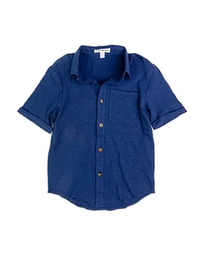 Shop Appaman Boys' Beach Cotton Blend Button Down Shirt - Little Kid, Big Kid In Navy Blue