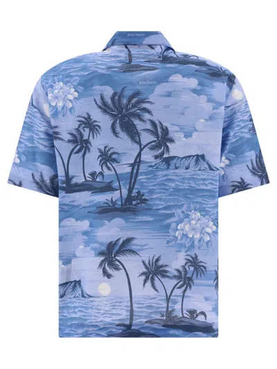 Shop Palm Angels "sunset Bowling" Shirt In Blue