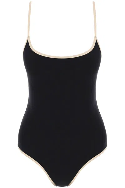 Shop Totême Toteme One-piece Swimsuit With Contrasting Trim Details In Black