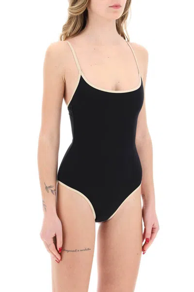 Shop Totême Toteme One-piece Swimsuit With Contrasting Trim Details In Black