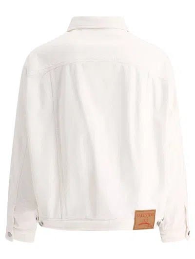 Shop Valentino Denim Jacket With Rubberised V Detail In White