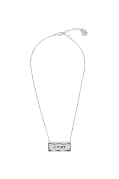 Shop Versace 90's Vintage Logo Necklace In Silver