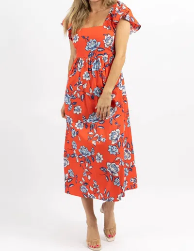 Shop Sugarlips Kyrah Floral Cotton Midi Dress In Orange In Multi