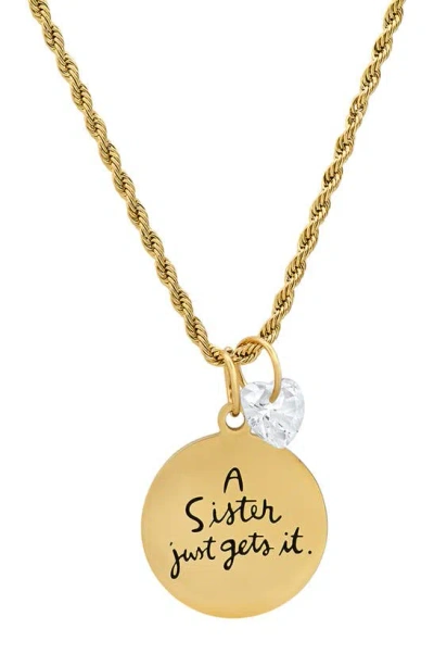 Shop Hmy Jewelry Swarovski Crystal Charm Sister Stamped Pendant Necklace In Yellow