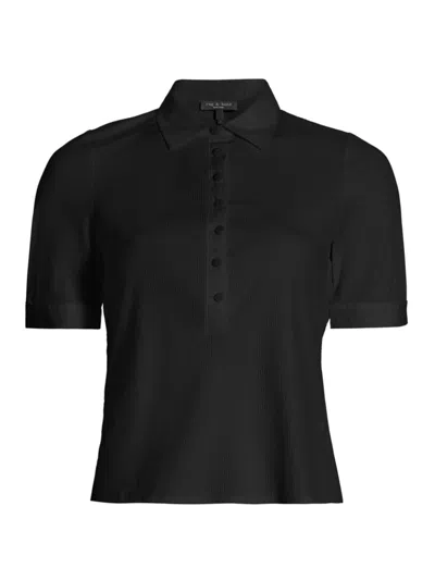 Shop Rag & Bone Women's Rib-knit Mixed-media Polo Shirt In Black