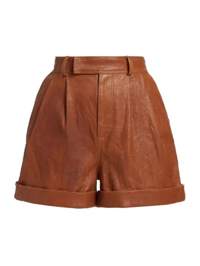 Shop Frame Women's Pleated Leather Shorts In Light Whiskey
