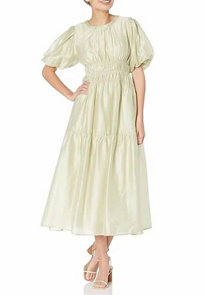 Shop Moon River Shirred Tired Ruffle Back Tie Eyelet Dress In Cream In Green
