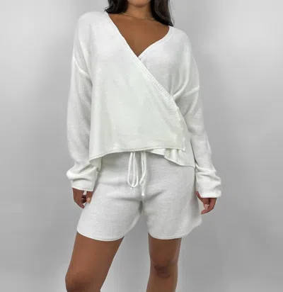 Shop Et Clet Knit Wrap Sweater & Short Set In Ivory In White