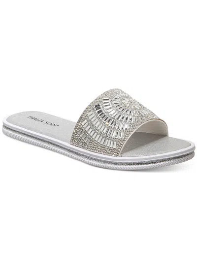Shop Thalia Sodi Dianna Womens Open Toe Slip On Slide Sandals In Silver