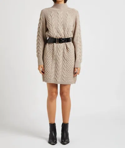 Shop Suncoo Chona Turtleneck Cable Sweater Dress In Taupe In Beige
