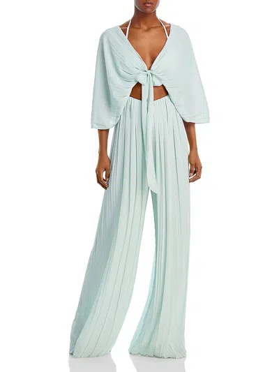 Shop Andrea Iyamah Thero Womens Chiffon Pleated Jumpsuit In Blue