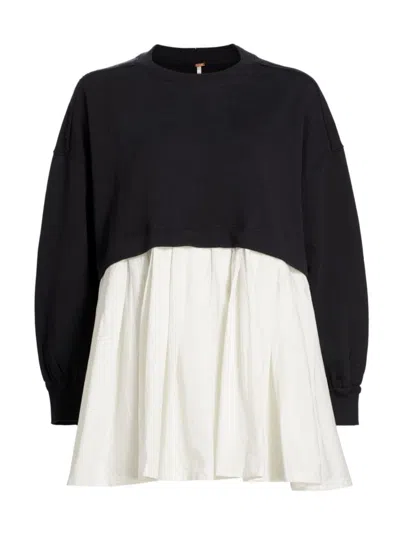 Shop Free People Women's Eleanor Pleated Cotton Sweatshirt In Black Combo