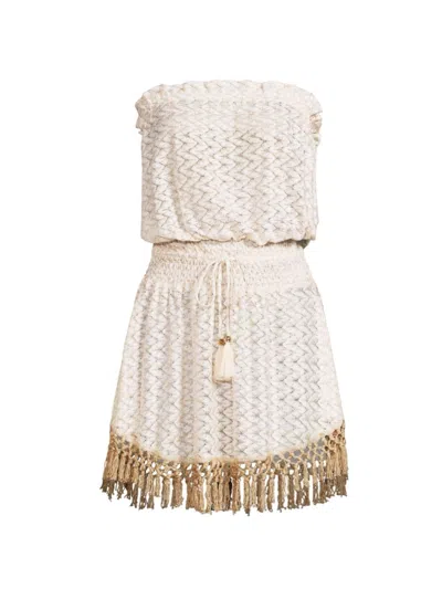 Shop Ramy Brook Women's Lauryn Fringe Zig-zag Knit Minidress In White Zigzag