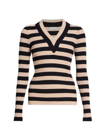 Shop Dries Van Noten Women's Tilaka Striped V-neck Sweater In Beige
