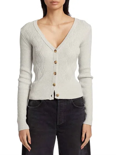 Shop Atm Anthony Thomas Melillo Cotton Cashmere Mixed Stitch Cardigan In Ash Grey